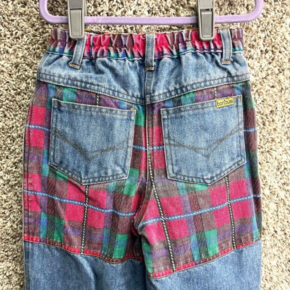 Vintage BonJour High Rise Blue and Red Plaid Patchwork Jeans in Size 6 - Picture 4 of 8